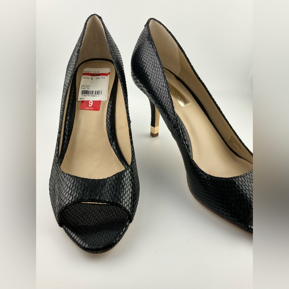 NWT Women’s INC Faux Snake Black Open Toe Dress Heels